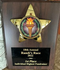 18th Annual Randi's Race 1st Place Award for Individual Highest Fundraiser, presented to Team Sue